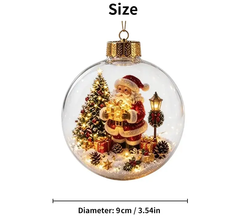 Glowing Christmas Story Ornament, Mini Holiday Scene 3.94In  | Light-Up Christmas Balls with Warm LED Light, Glowing Christmas Ornament for Tree Mantel, Holiday Decoration, Festive Decoration & Gifting Use