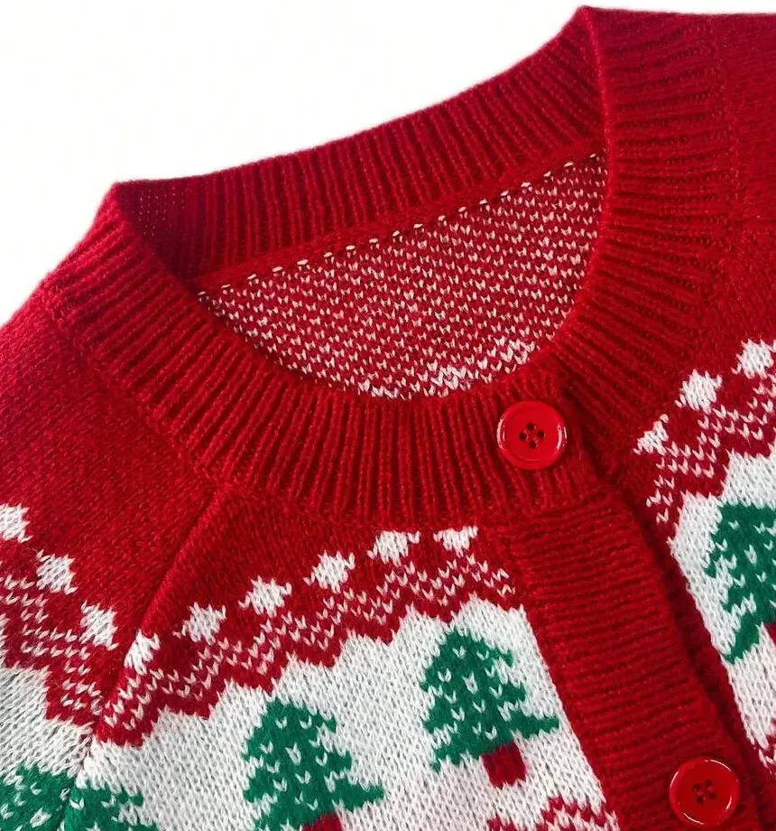 Christmas Themed Knit Cardigan, Autumn/Winter Holiday Season - Red - View 7