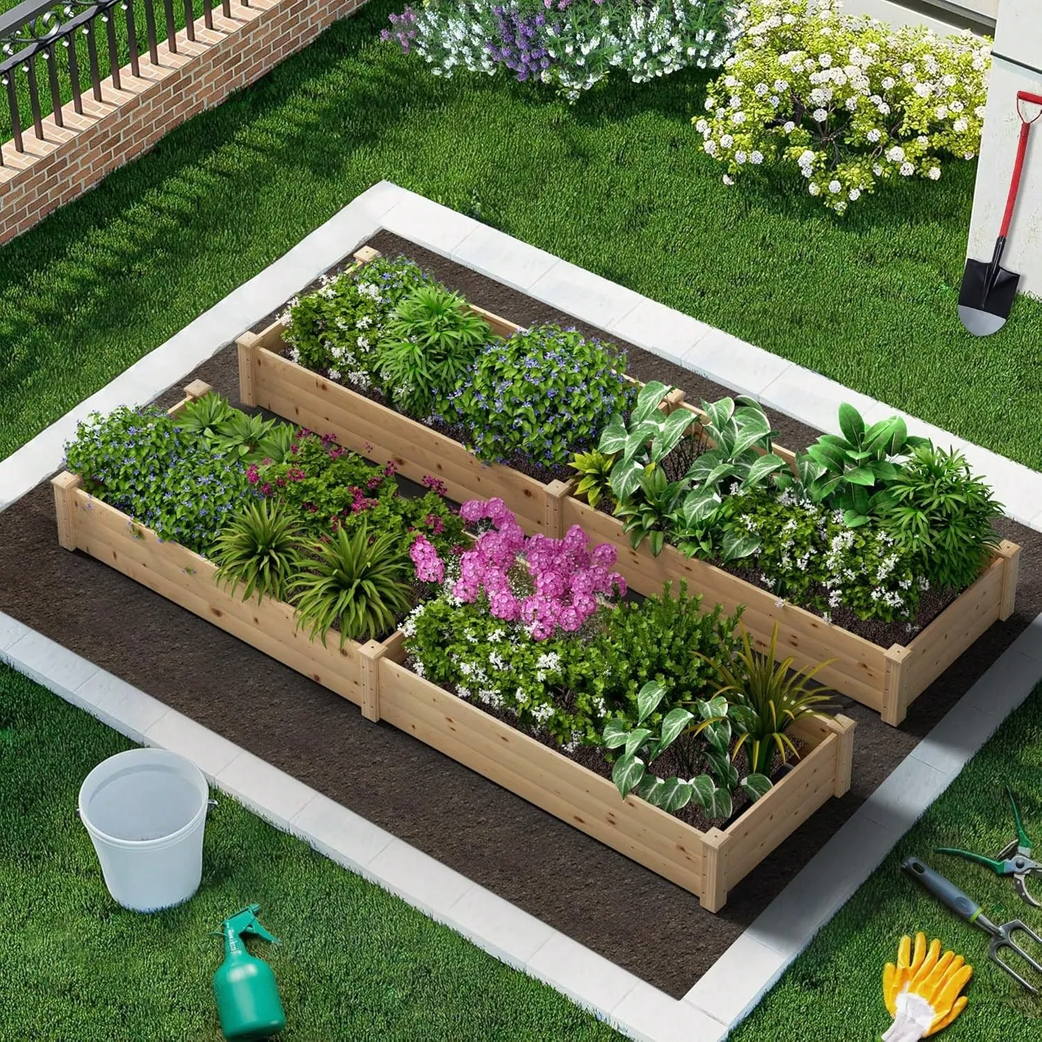 Outdoor Wooden Raised Planter Box Garden Bed For Plants