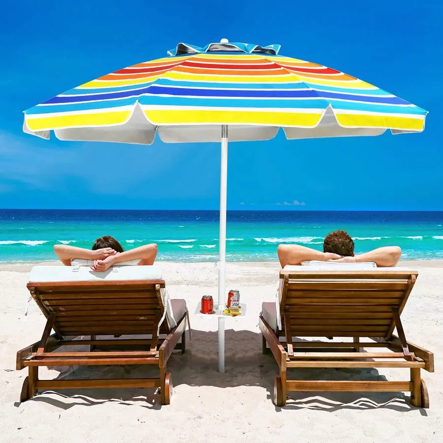 Manual Metallic Striped Canopy Beach Umbrella Set