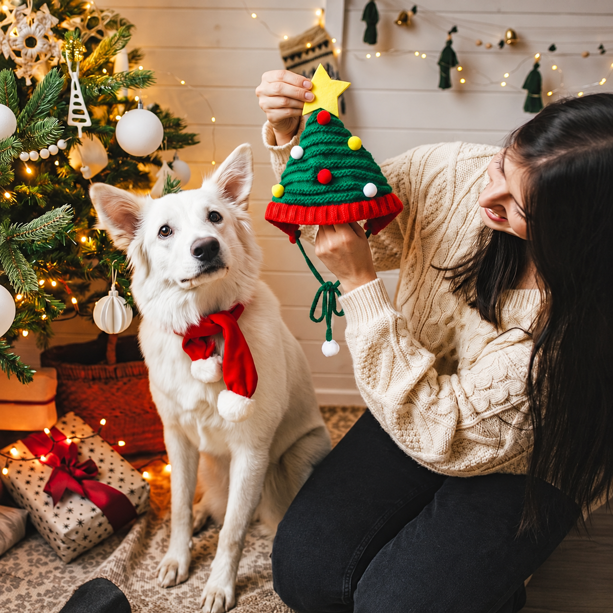 Pack of 4 Christmas Knitted Santa Hats for Dogs and Cats