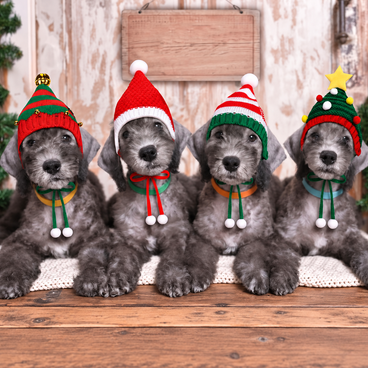 Pack of 4 Christmas Knitted Santa Hats for Dogs and Cats