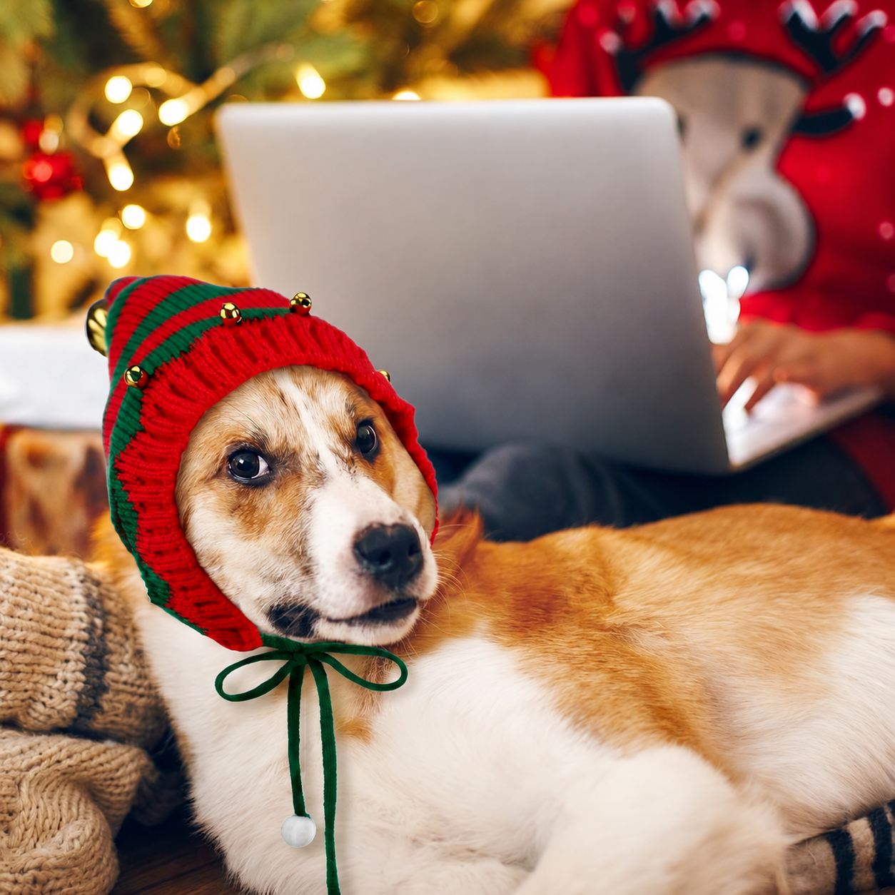 Pack of 4 Christmas Knitted Santa Hats for Dogs and Cats