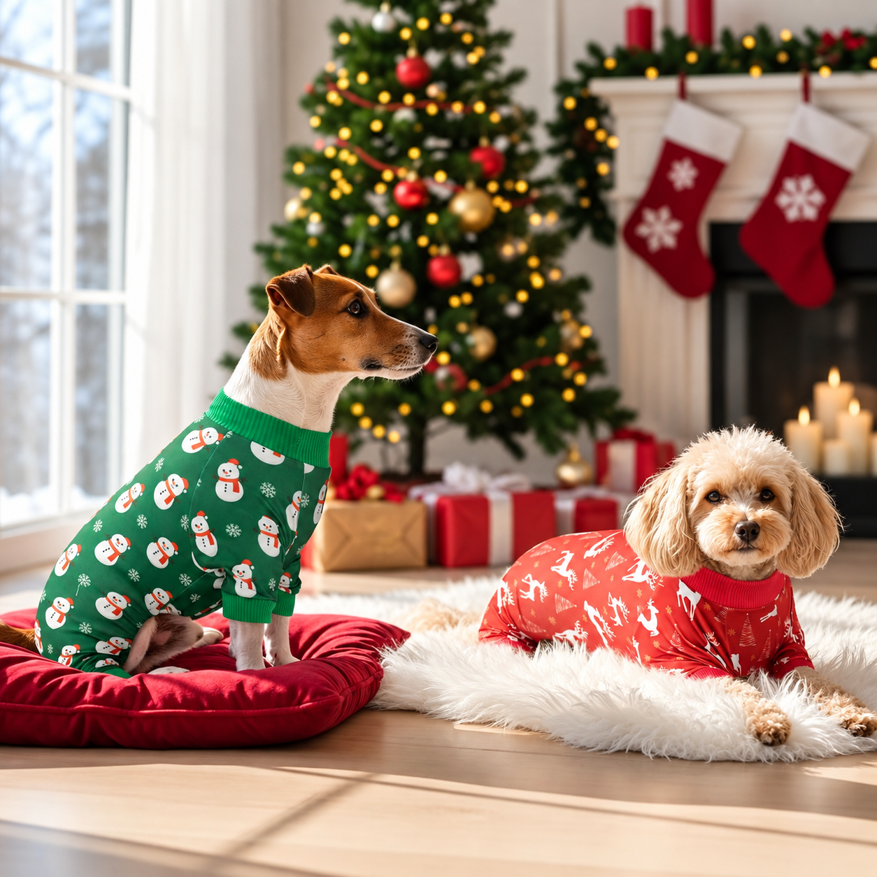 Pack of 2 Christmas Dog Pajamas Onesie Jumpsuit Outfit Set