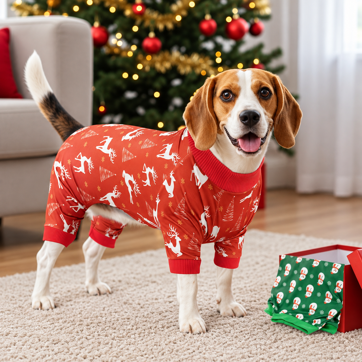 Pack of 2 Christmas Dog Pajamas Onesie Jumpsuit Outfit Set