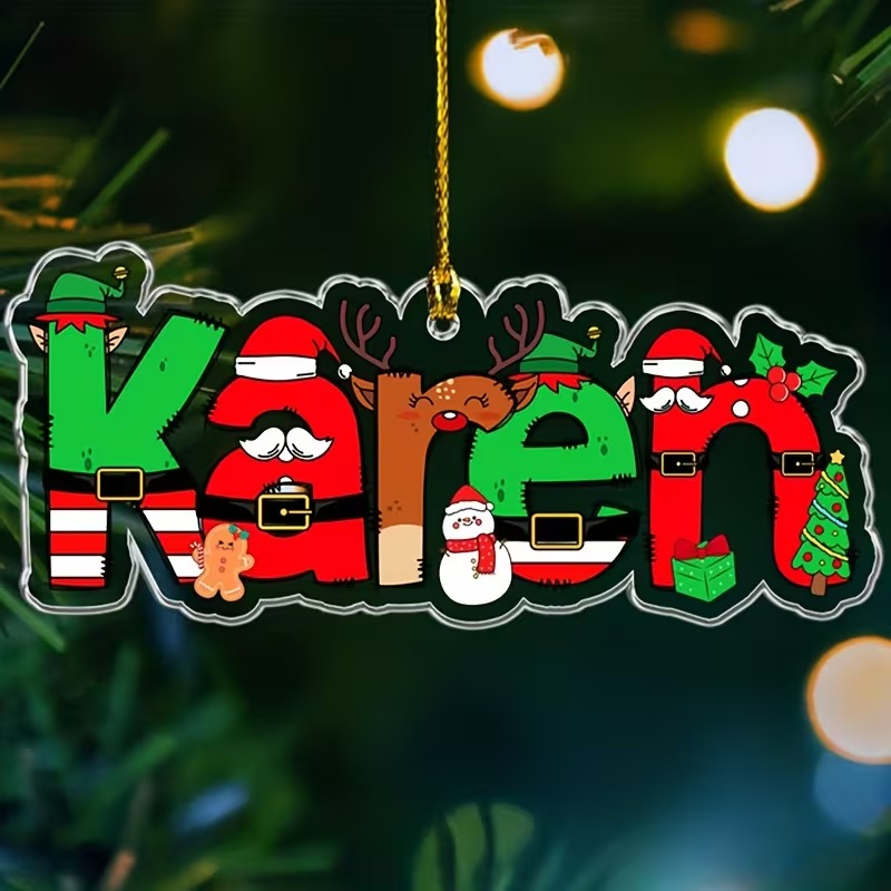 2D Flat Personalized Cartoon Name Christmas Ornaments
