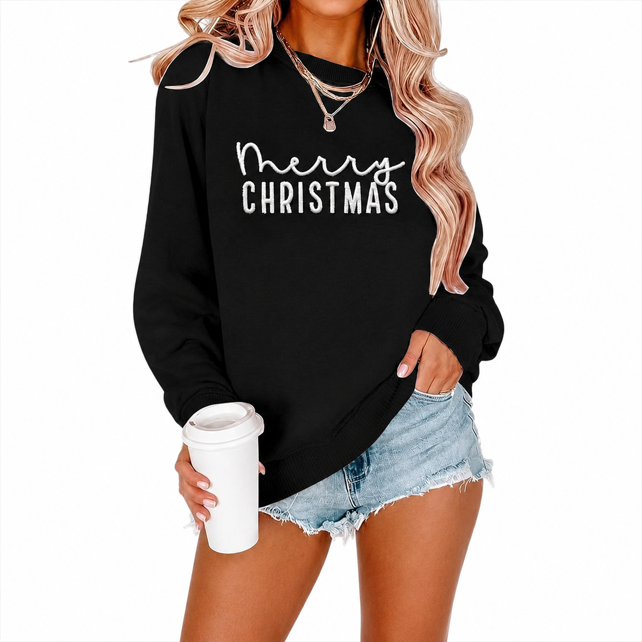 Christmas Embroidered Graphic Sweatshirt For Women  