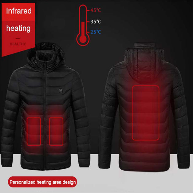 Electric Battery Heated Hooded Jacket - Waterproof , Thermal Heating-Amzemart