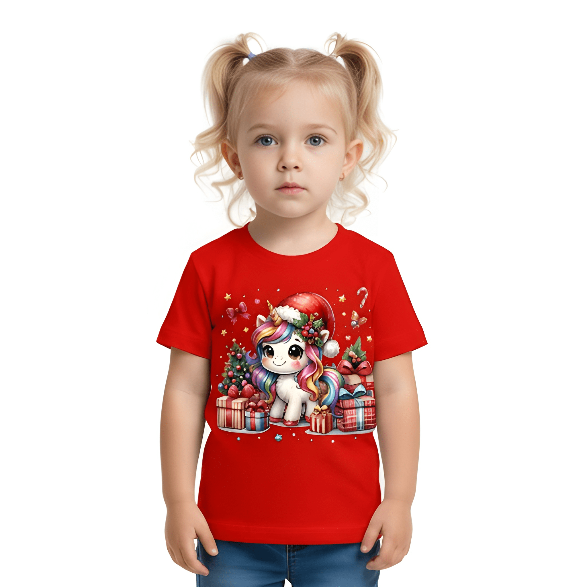 Girls Christmas Cartoon Print Short Sleeve T Shirt