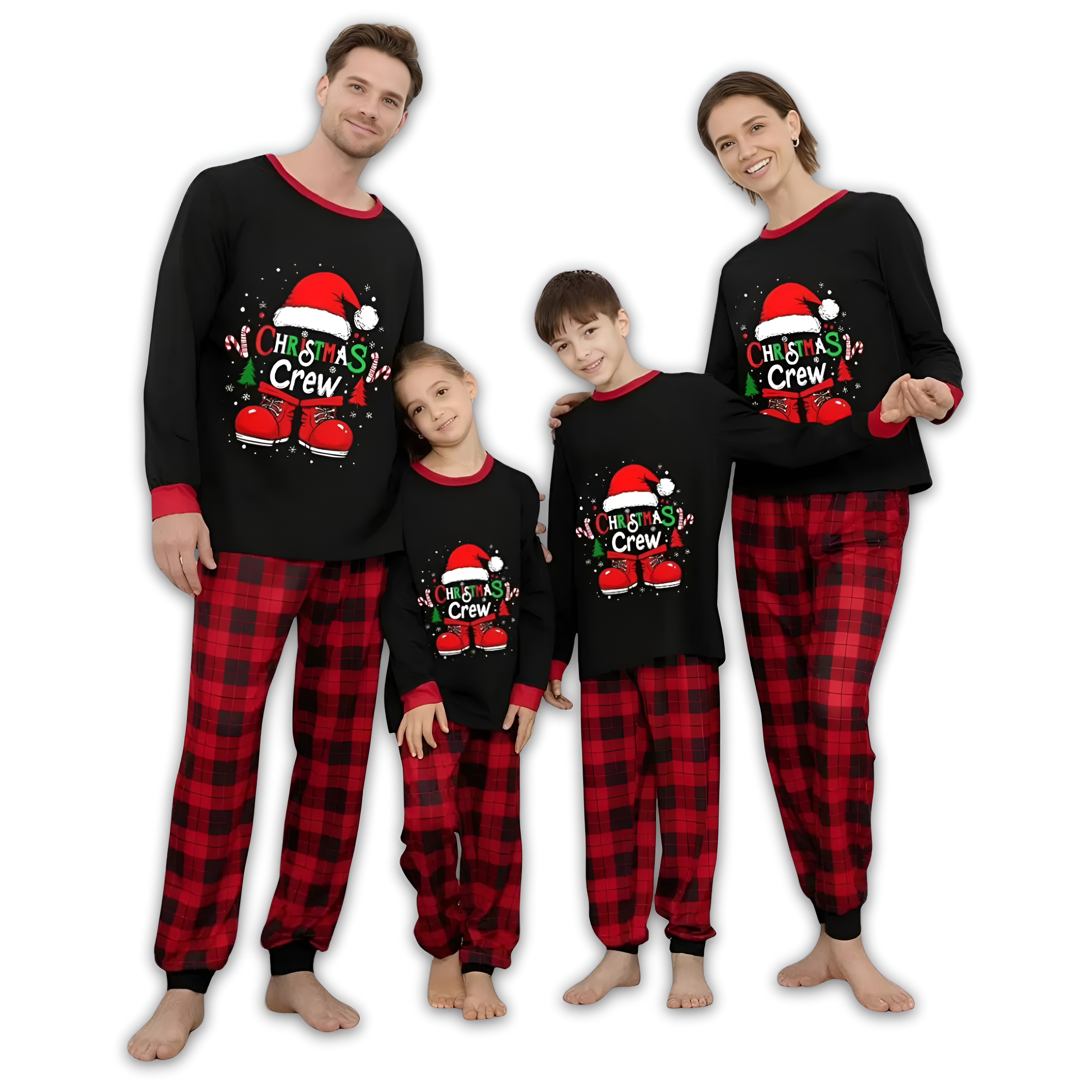 Plaid Santa Hat Christmas Crew Printed Family Matching Pajama Set