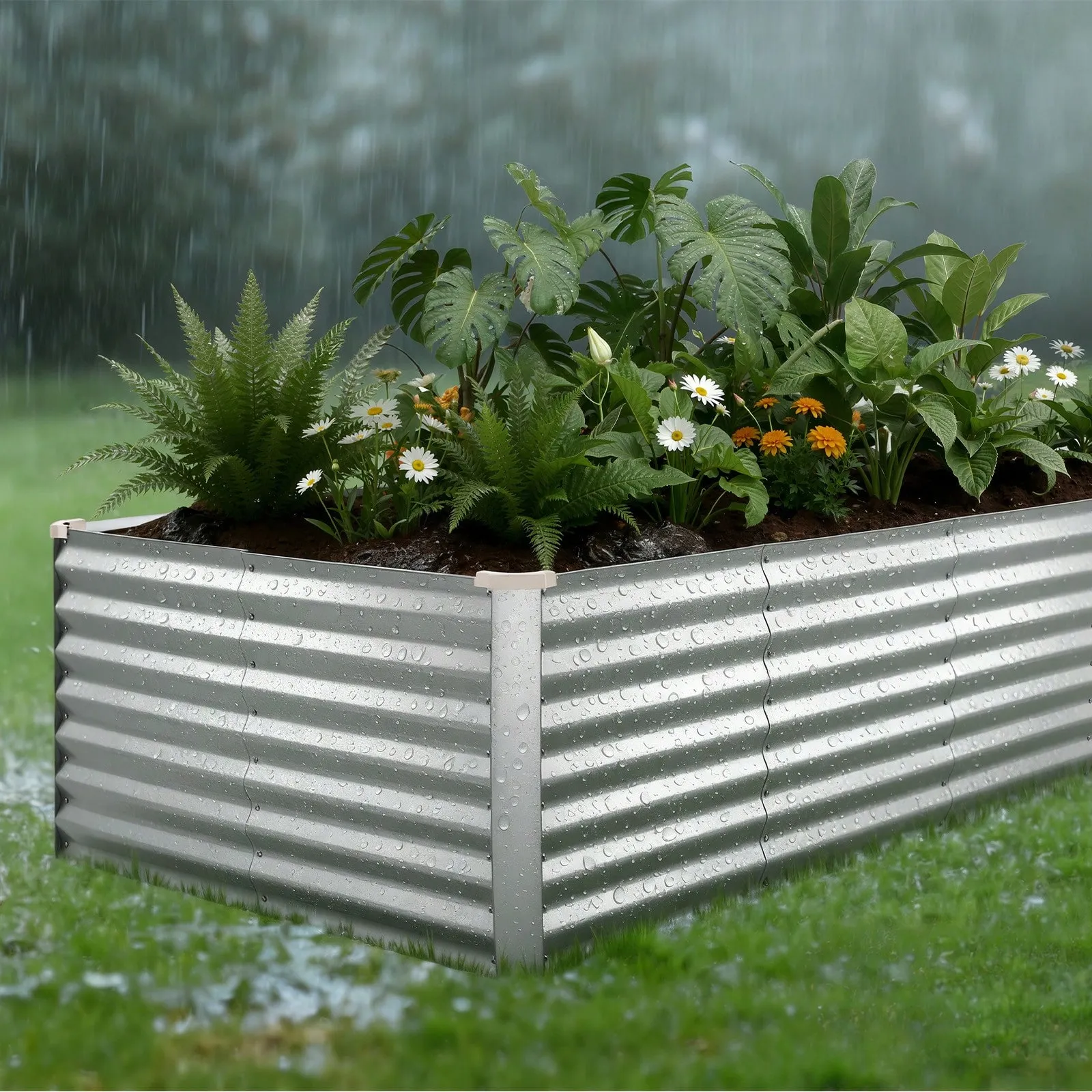 Galvanized Raised Garden Bed Open Bottom Steel Planter Box