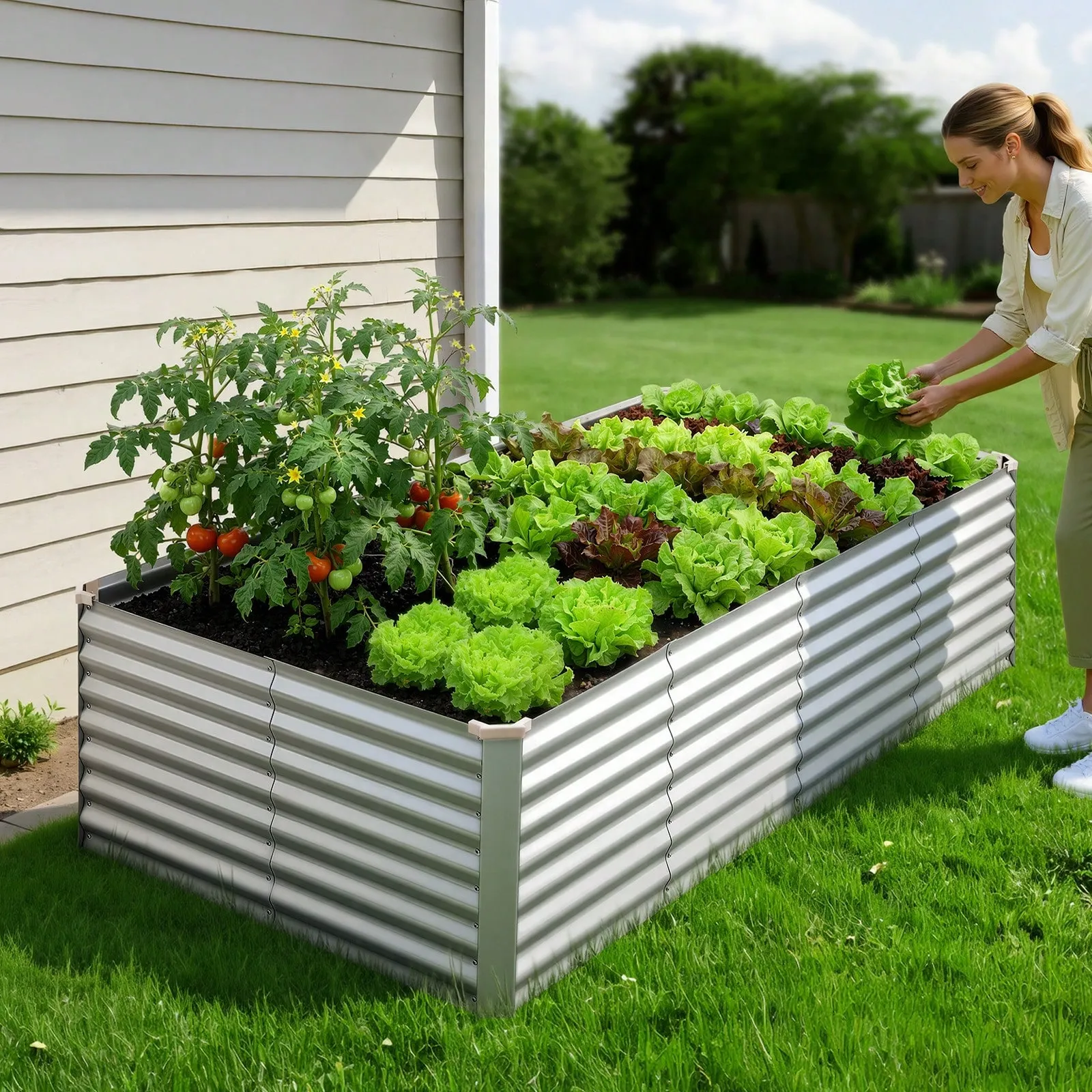 Galvanized Raised Garden Bed Open Bottom Steel Planter Box