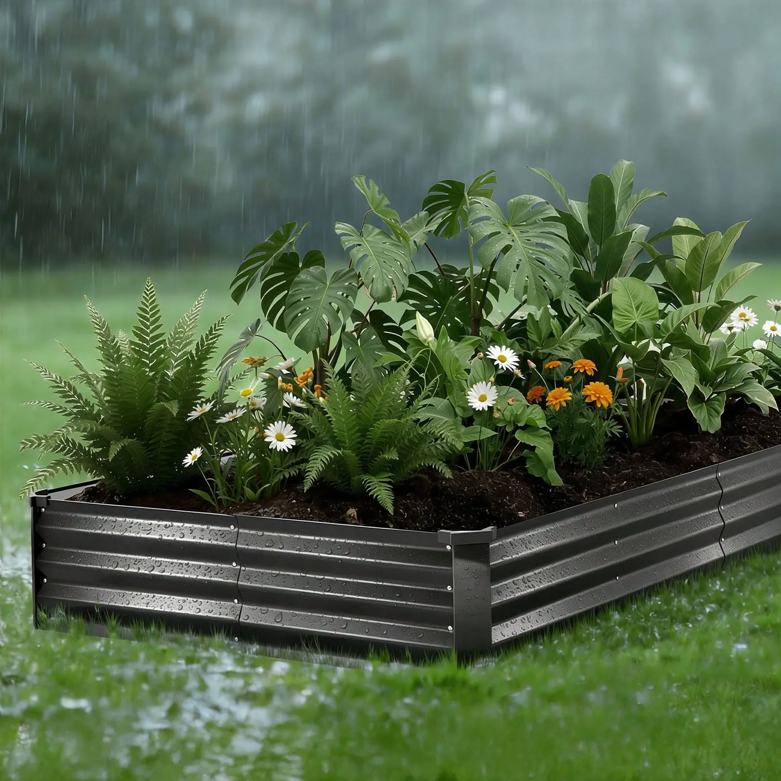 Galvanized Raised Garden Bed Open Bottom Steel Planter Box