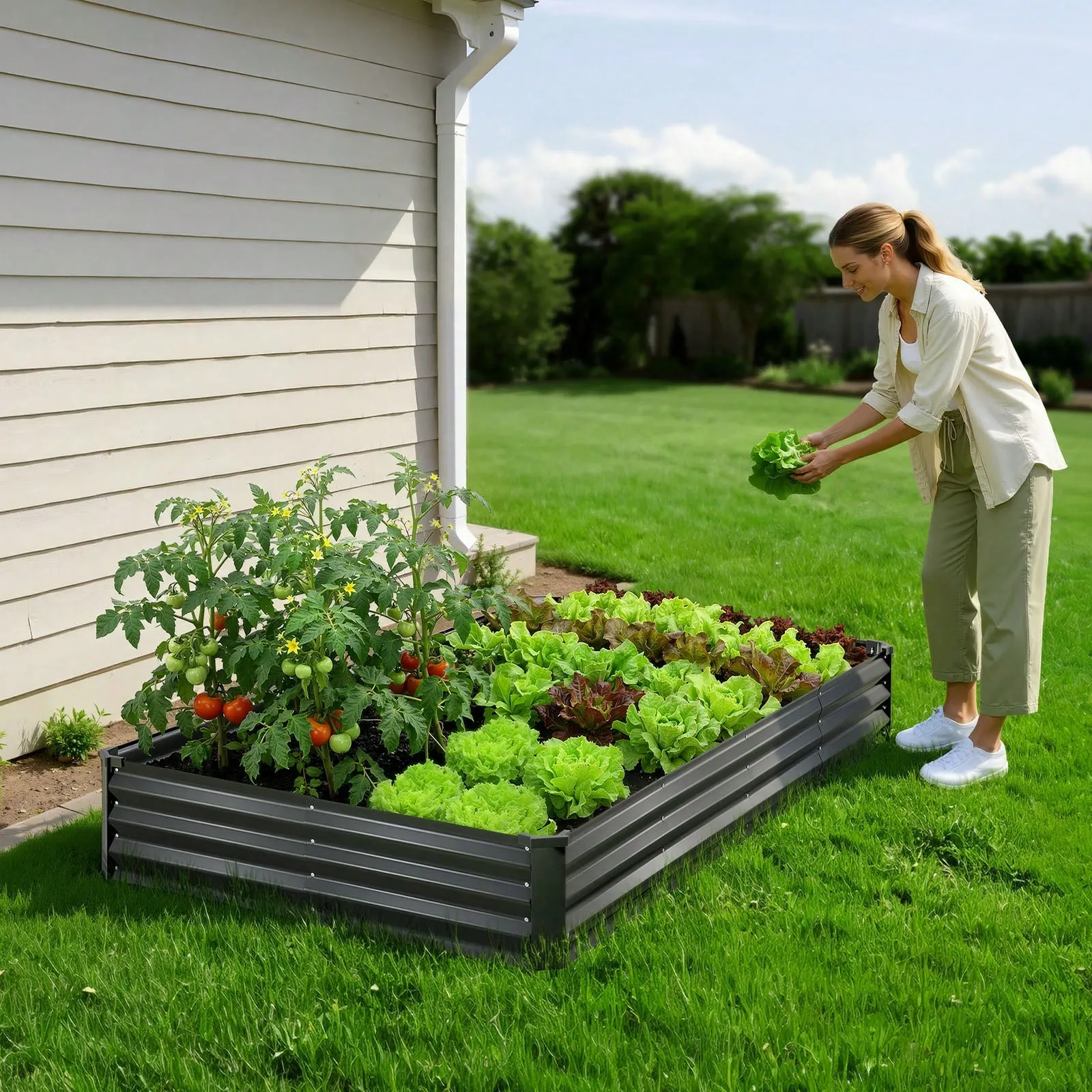 Galvanized Raised Garden Bed Open Bottom Steel Planter Box