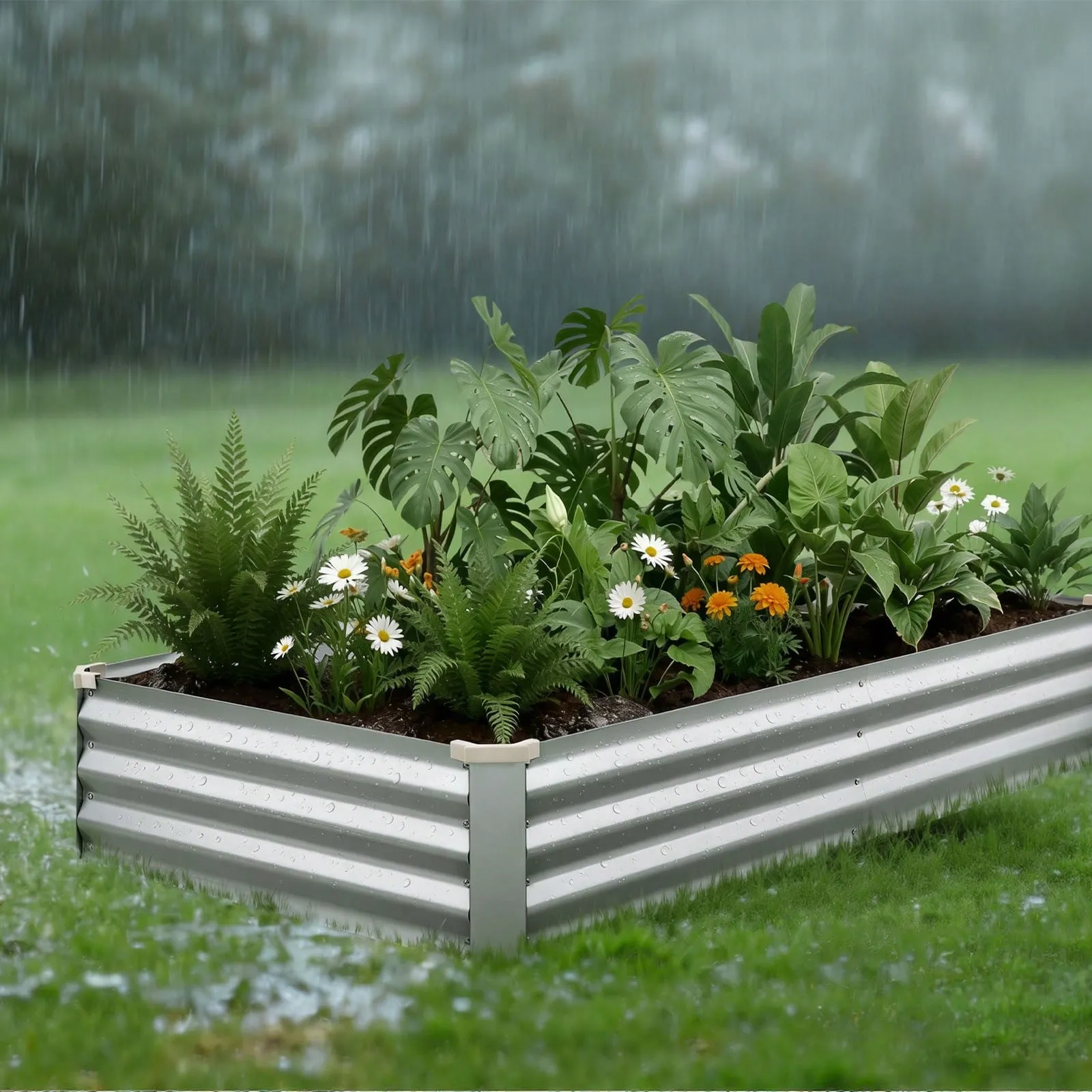 Galvanized Raised Garden Bed Open Bottom Steel Planter Box