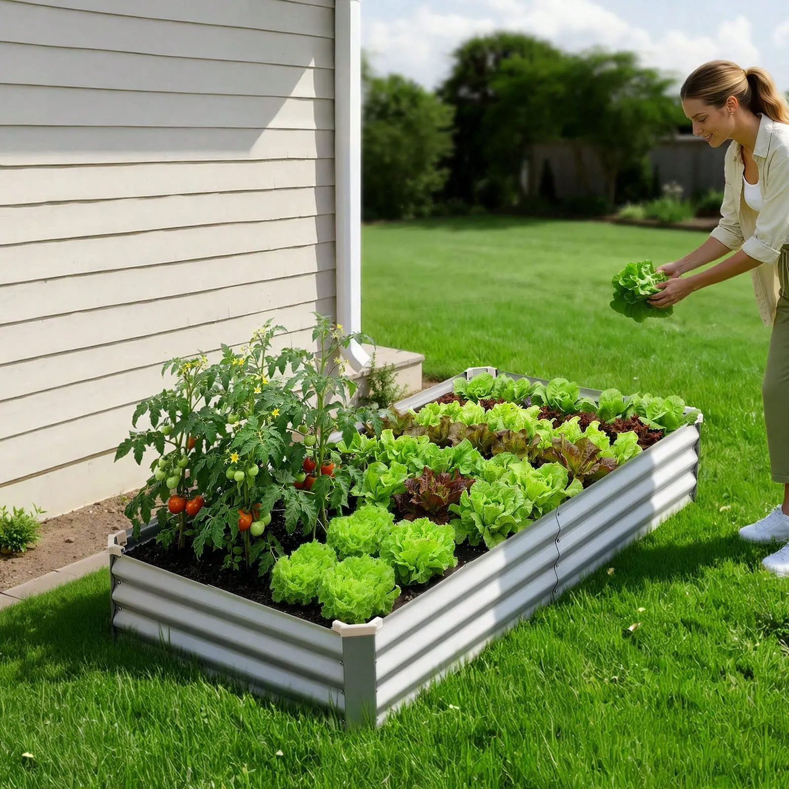 Galvanized Raised Garden Bed Open Bottom Steel Planter Box