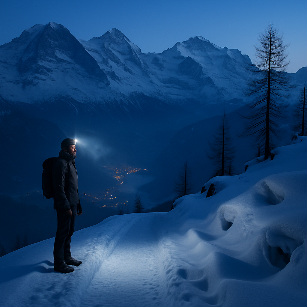 Jungfrau Region Blue Hour Above Wengen Snowy Ridge Trail paint by color
