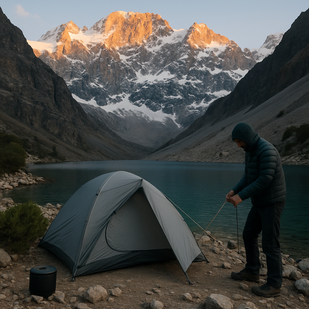 Fann Mountains Lakeside Camp Beneath Snowy Chimtarga diamonded painting kits