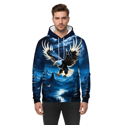 Eagle Printed Hoodie With Drawstring And Pockets For Men