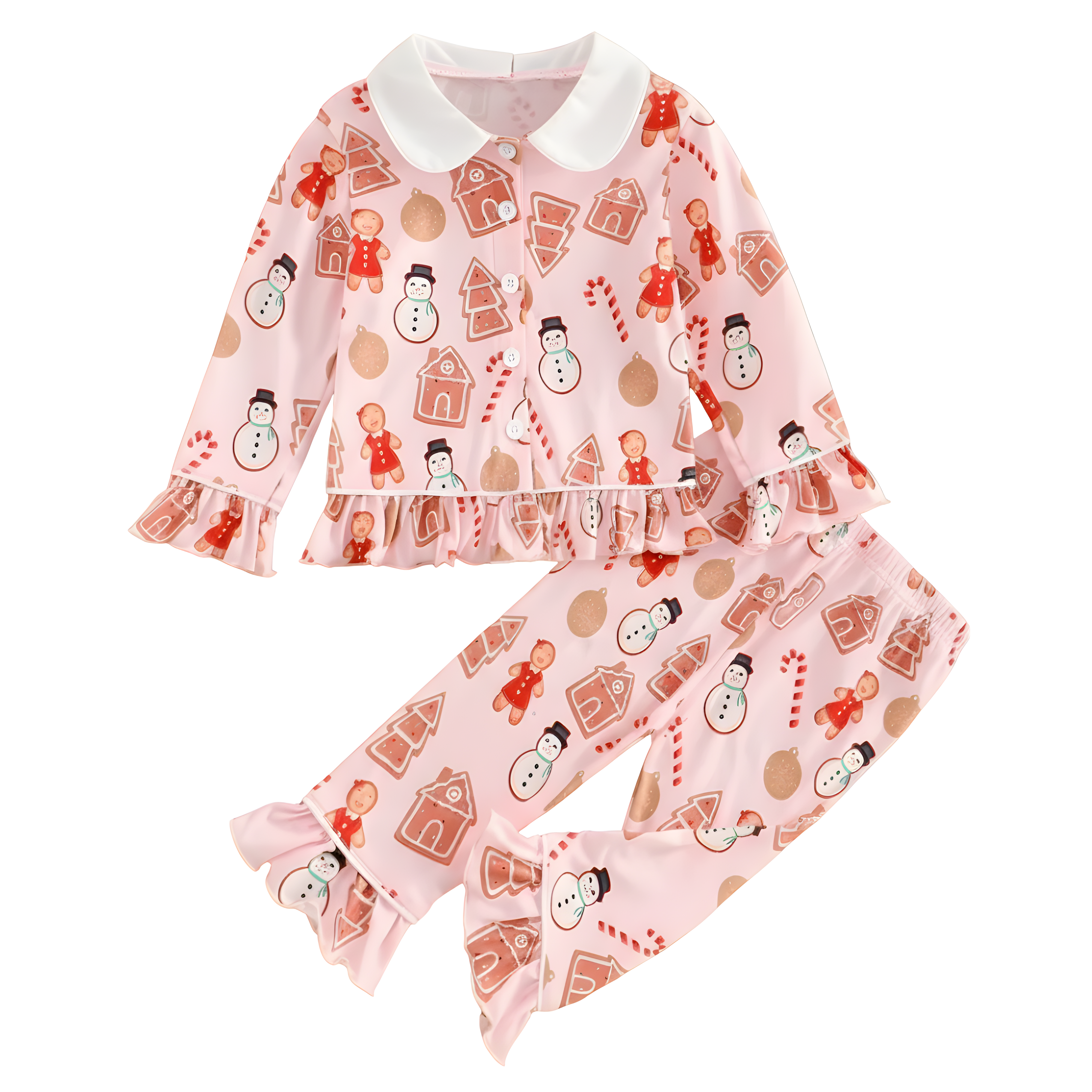 Christmas Pajama Set For Kids With Ruffle Details 