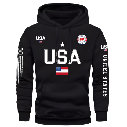Men Fleece Hoodie With USA Flag Pattern