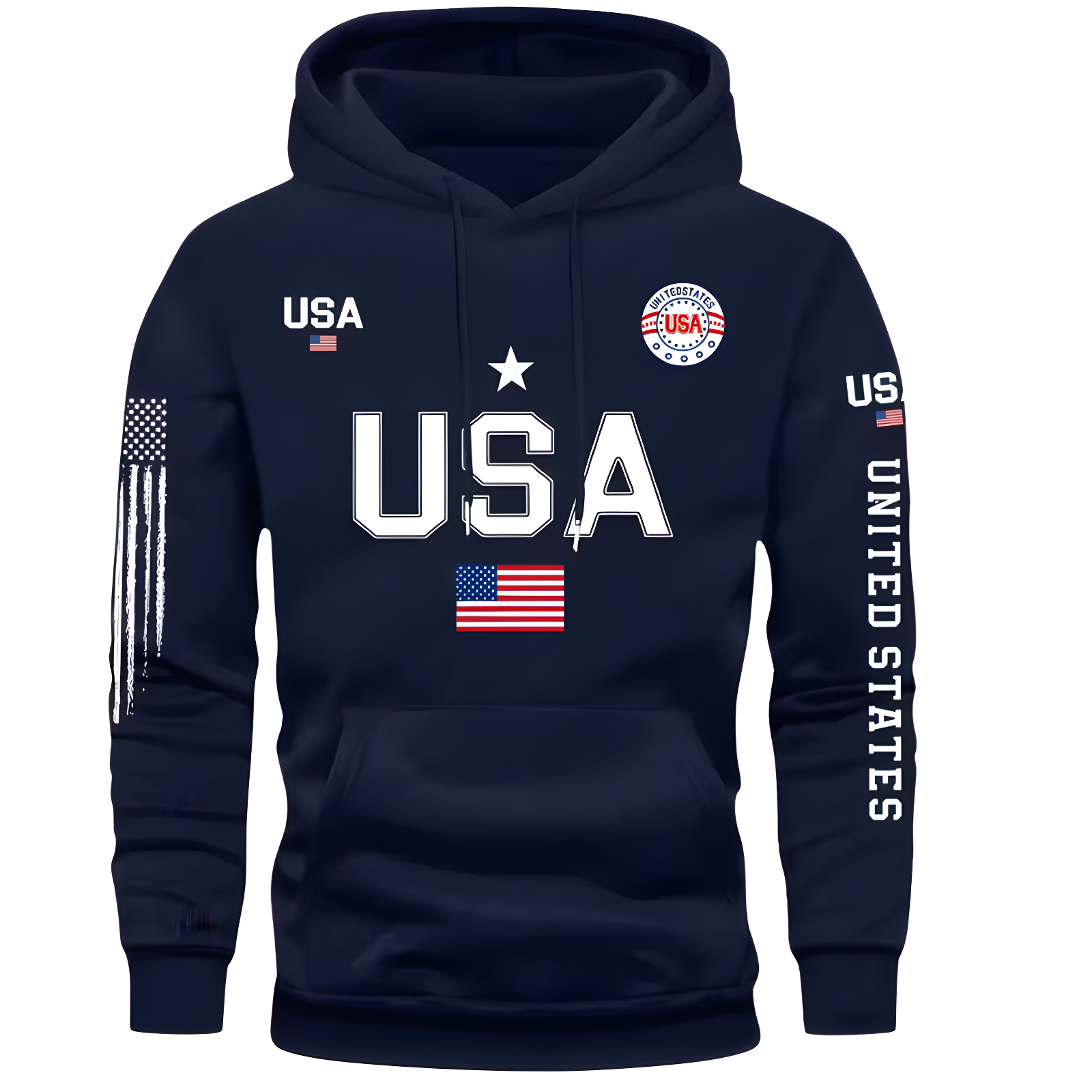 Men Fleece Hoodie With USA Flag Pattern