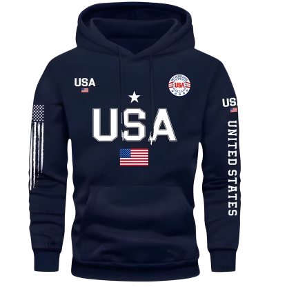 Men Fleece Hoodie With USA Flag Pattern