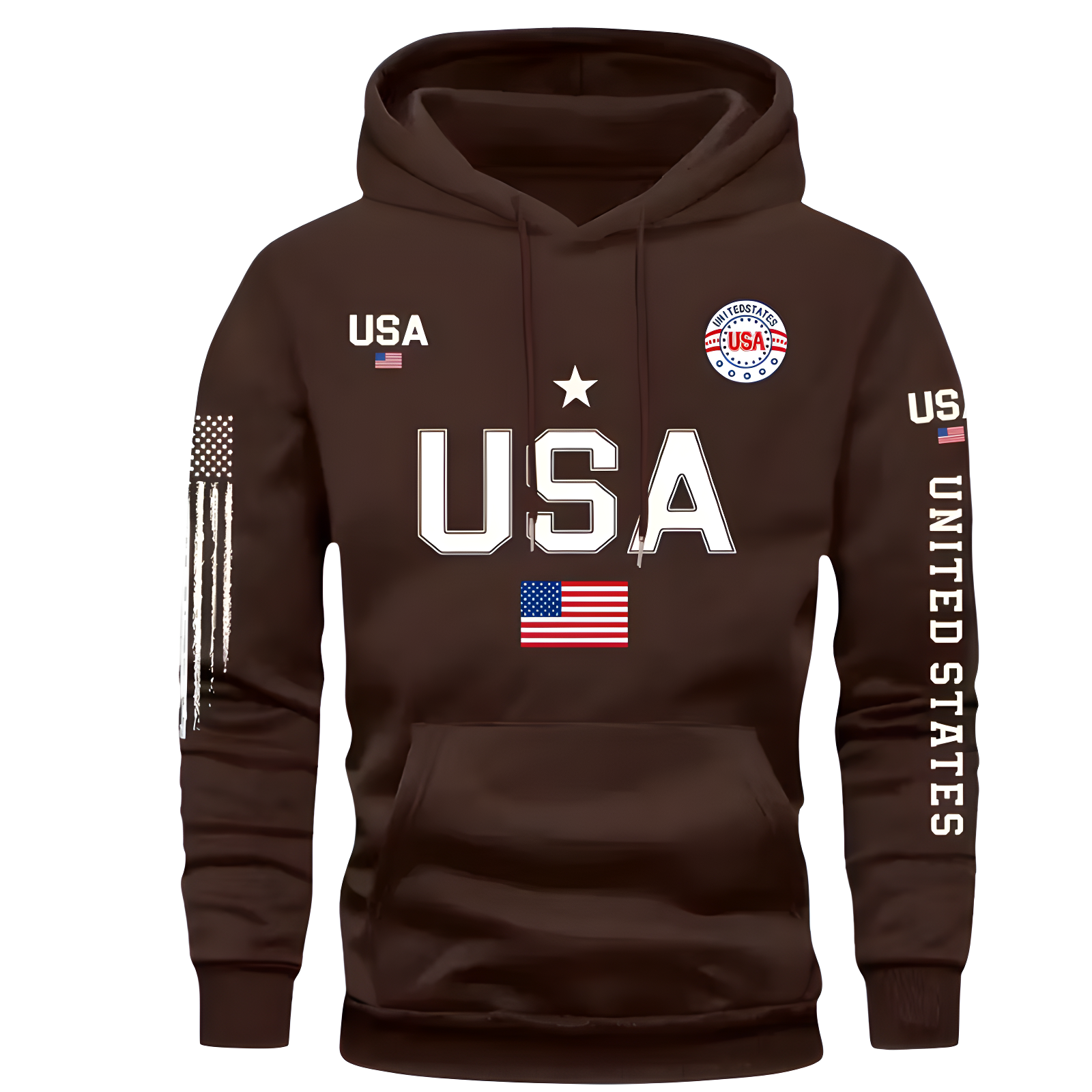 Men Fleece Hoodie With USA Flag Pattern