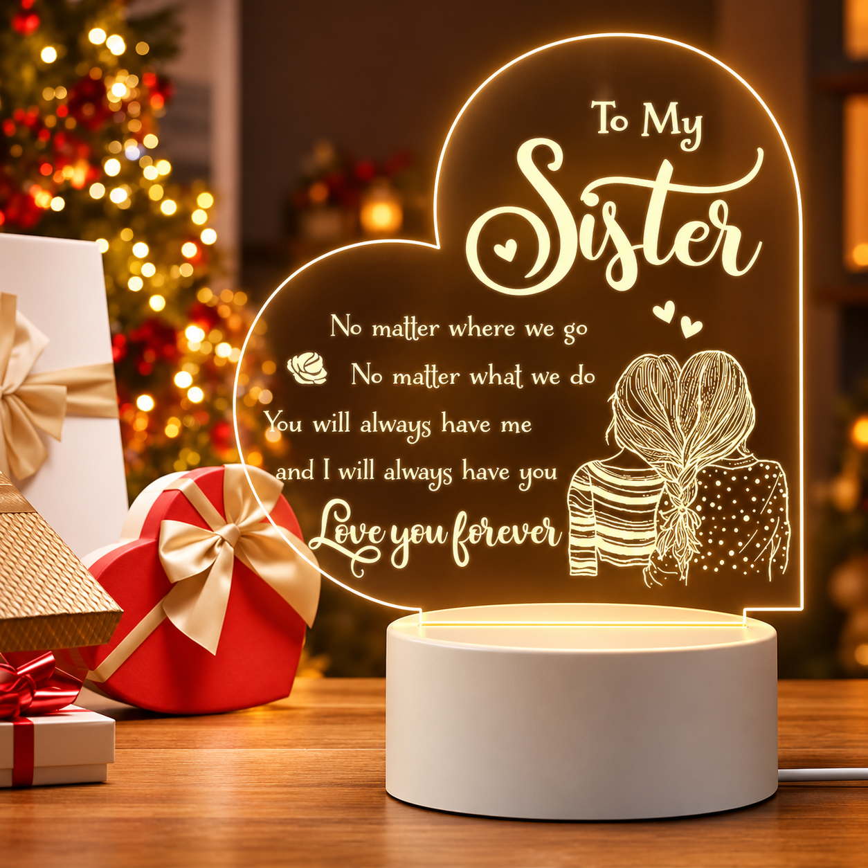 Personalized Sister Night Light With USB Cable