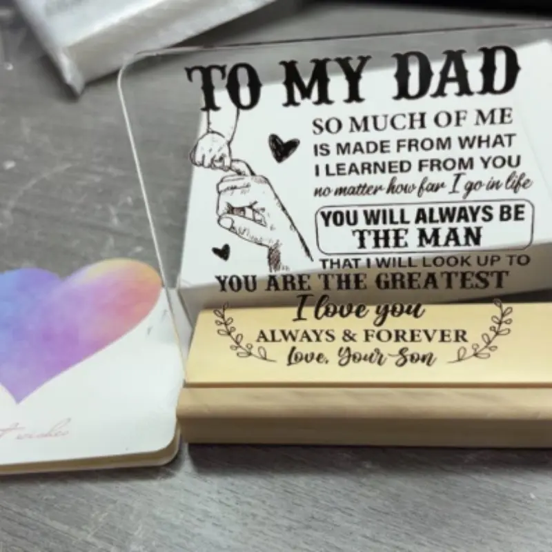 To My Dad Message Acrylic Plaque With Wooden Base For Dad