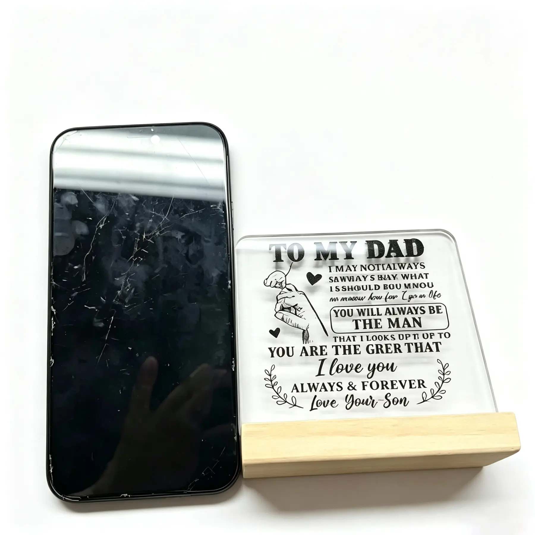 To My Dad Message Acrylic Plaque With Wooden Base For Dad