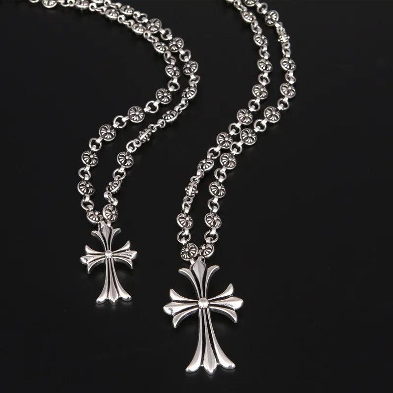 Vintage Silver Cross Necklace-Flower Teddy Bear