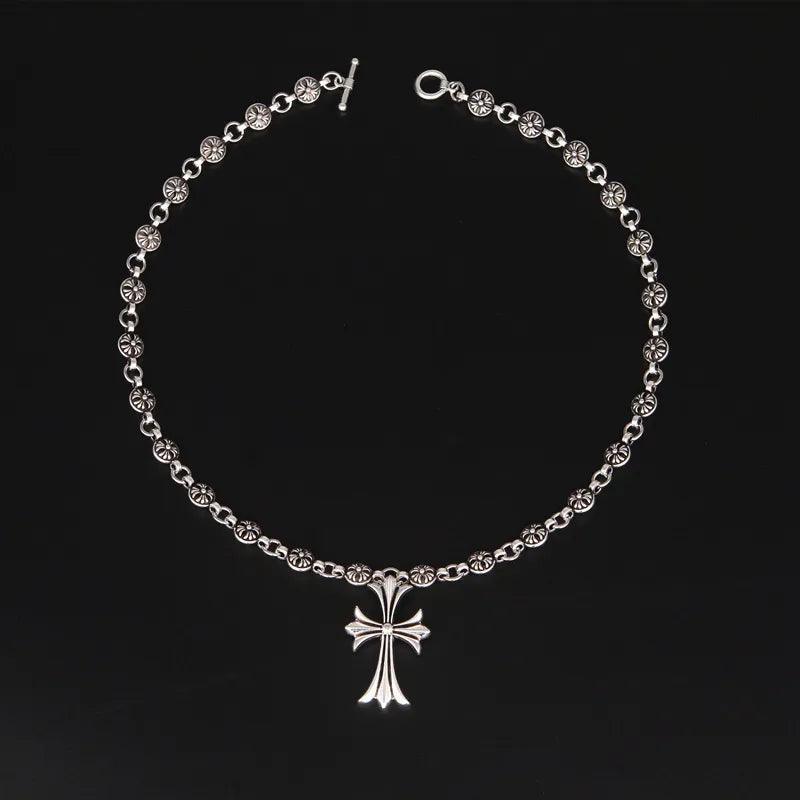 Vintage Silver Cross Necklace-Flower Teddy Bear
