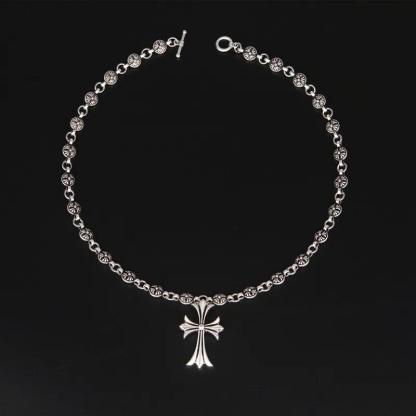 Vintage Silver Cross Necklace-Flower Teddy Bear