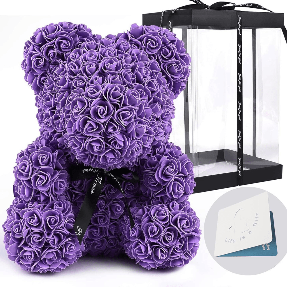 Decorative Teddy Bear - With Artificial Flower Gift Set-Flower Teddy Bear