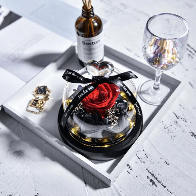 Mini Preserved Rose In Glass Dome-Flower Teddy Bear