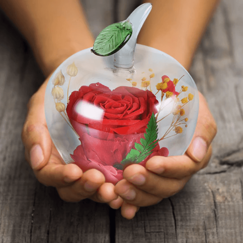 Preserved Rose Apple Glass Dome – Aesthetic And Timeless Elegance-Flower Teddy Bear