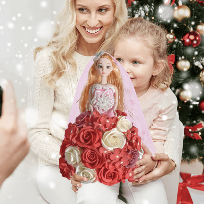 Princess Rose Display – Elegant Handmade Floral Gift-Flower Teddy Bear