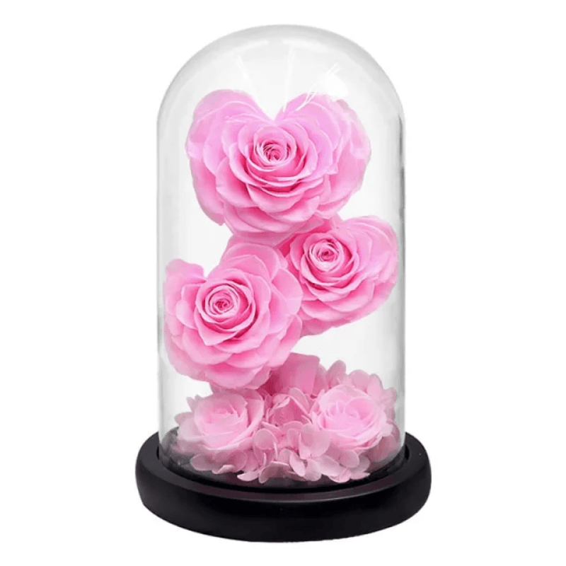 Heart-Shaped Roses in Dome – Timeless And Elegant Keepsake-Flower Teddy Bear
