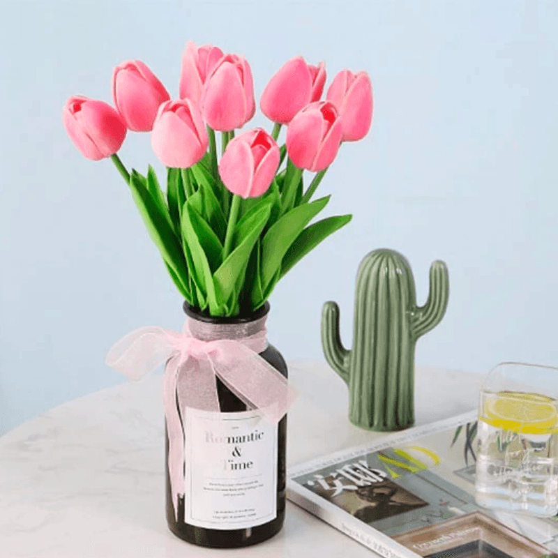 Artificial Tulip Bouquet Decor – Timeless Tulip Elegance-Flower Teddy Bear