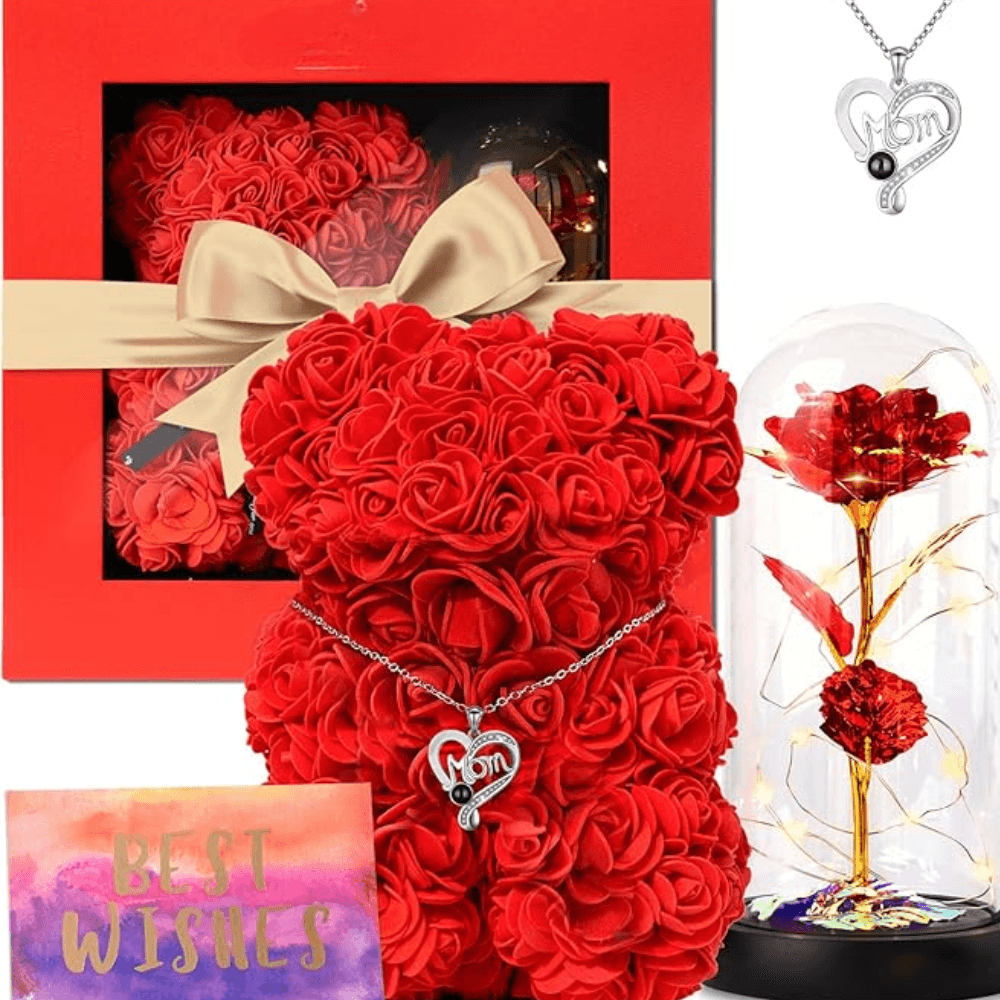 Faux Rose Teddy Bear - Timeless Gift For Every Occasion-Flower Teddy Bear