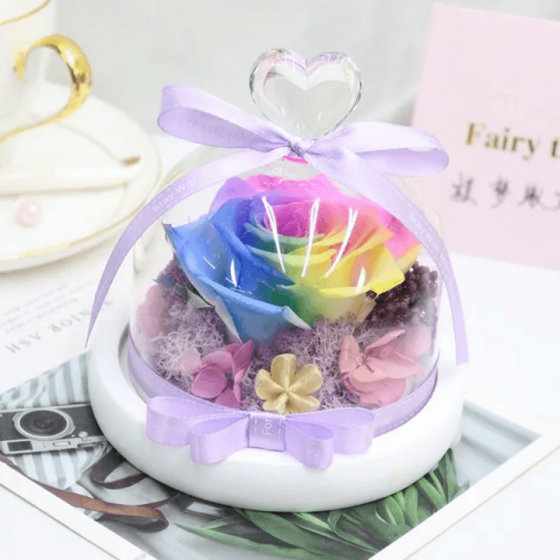 Mini Preserved Rose Bouquet Dome-Flower Teddy Bear