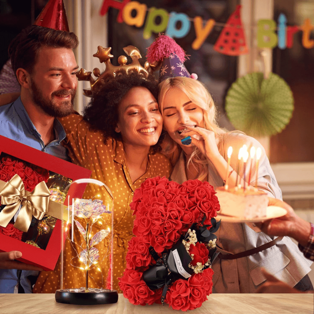 Rose And Teddy Bear - Timeless Artificial Decorative Piece-Flower Teddy Bear