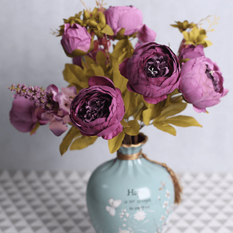 6 Head Artificial Rose Bouquet – Classic Beauty with a Realistic Look-Flower Teddy Bear