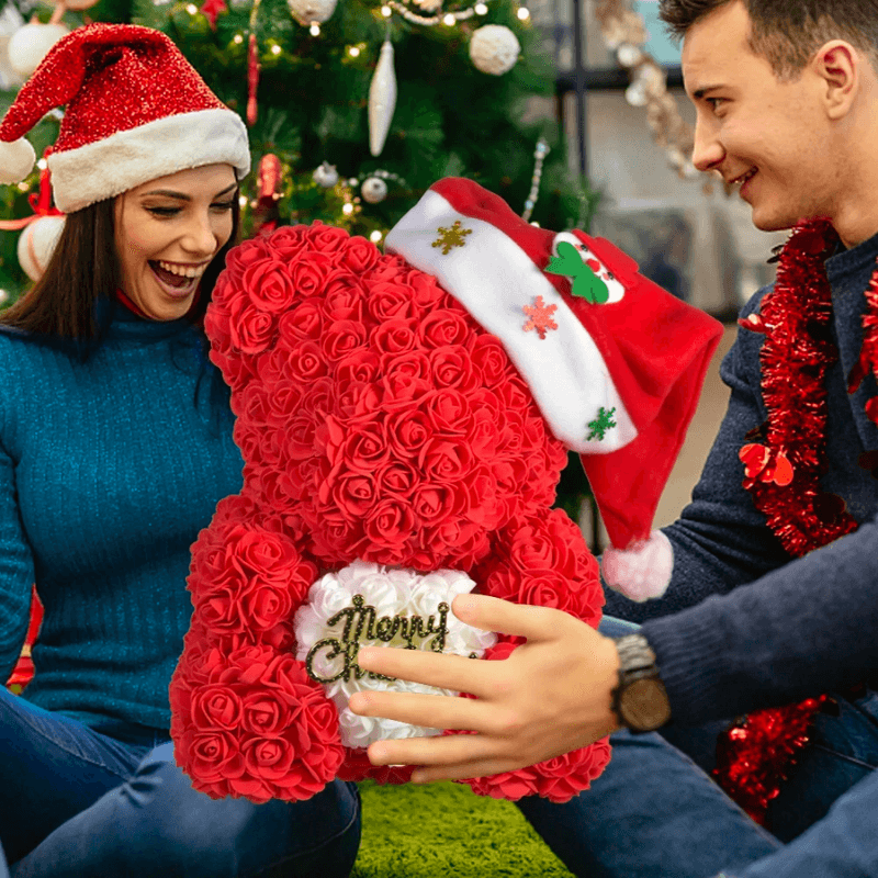 Christmas Hug Rose Bear – A Thoughtful Holiday Gift-Flower Teddy Bear