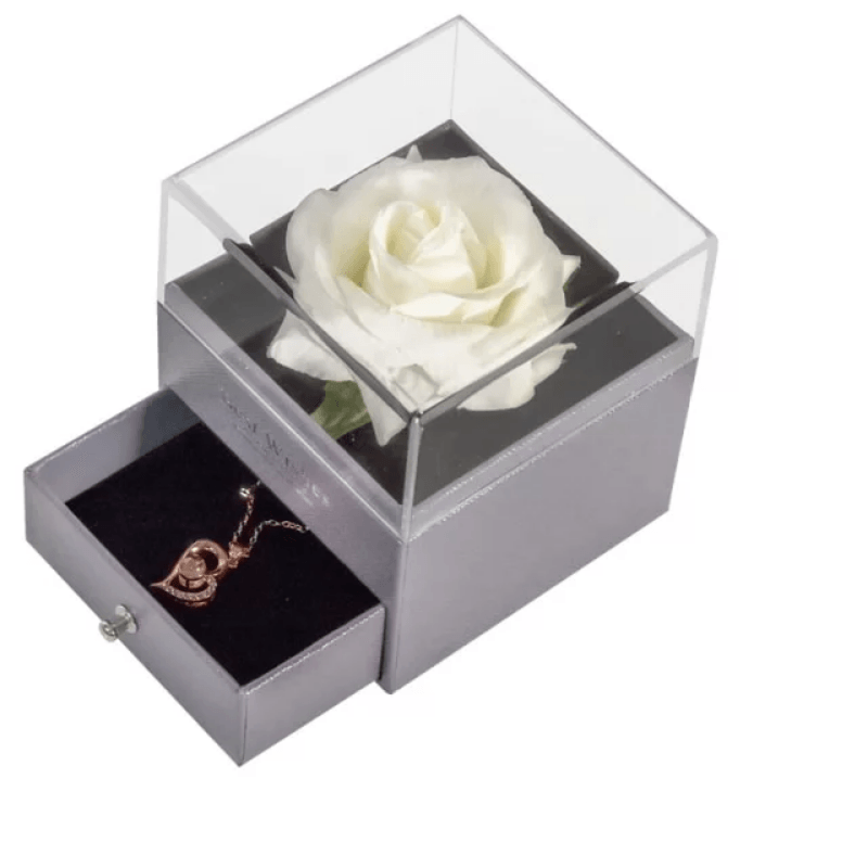 Acrylic Single Silk Rose Box – A Romantic Surprise - Flower Teddy Bear