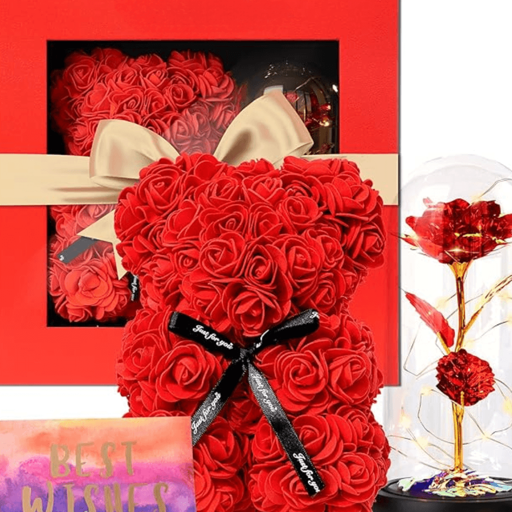 Faux Rose Teddy Bear - Timeless Gift For Every Occasion-Flower Teddy Bear