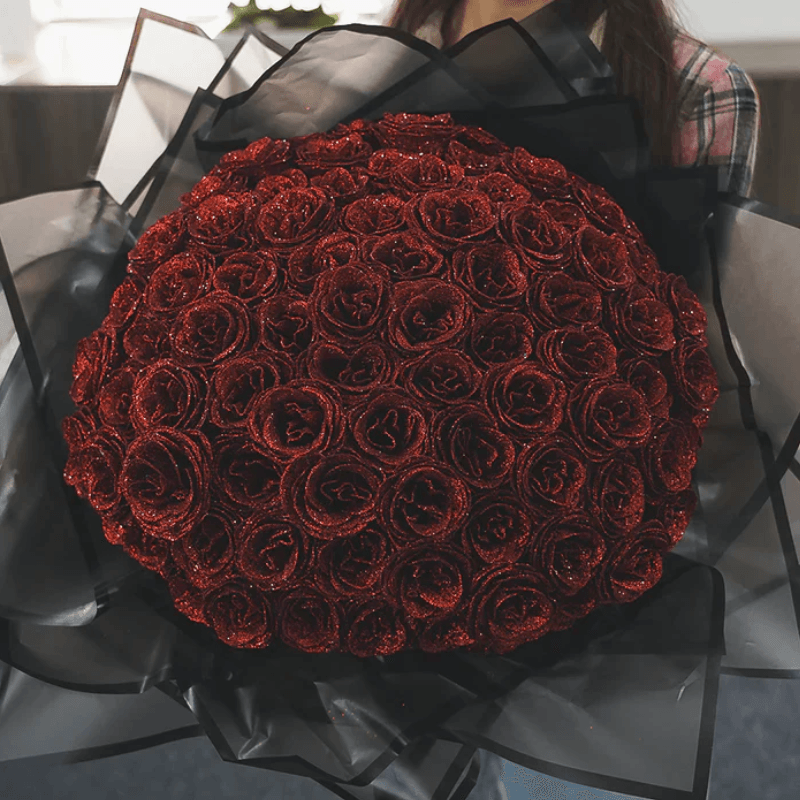 Crafted Glitter Rose Bouquet - Elegant Floral Decor-Flower Teddy Bear