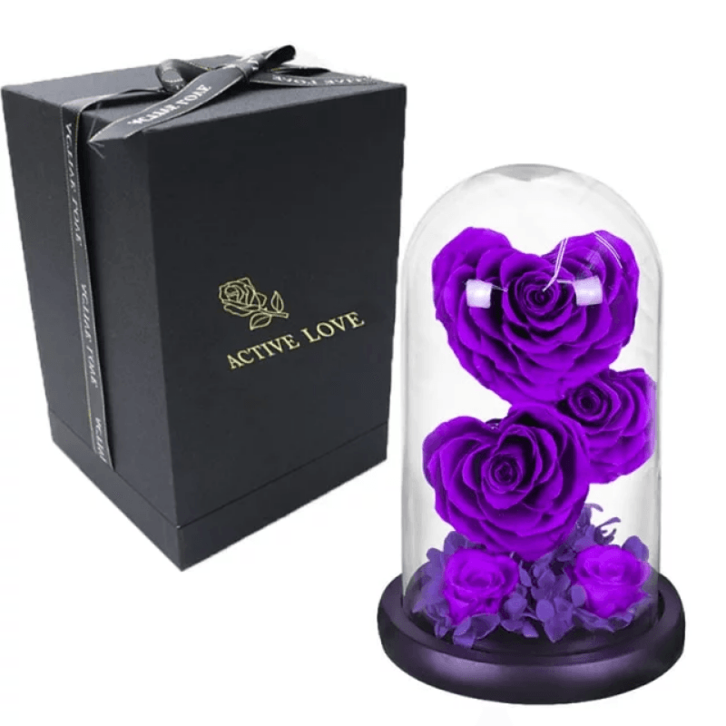 Heart-Shaped Roses in Dome – Timeless And Elegant Keepsake-Flower Teddy Bear