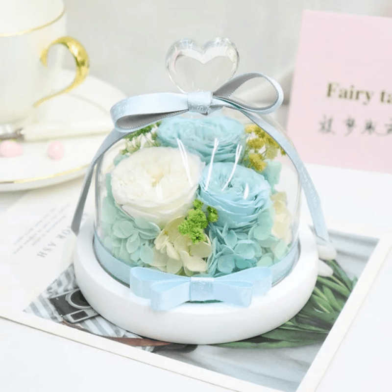 Mini Preserved Rose Bouquet Dome-Flower Teddy Bear